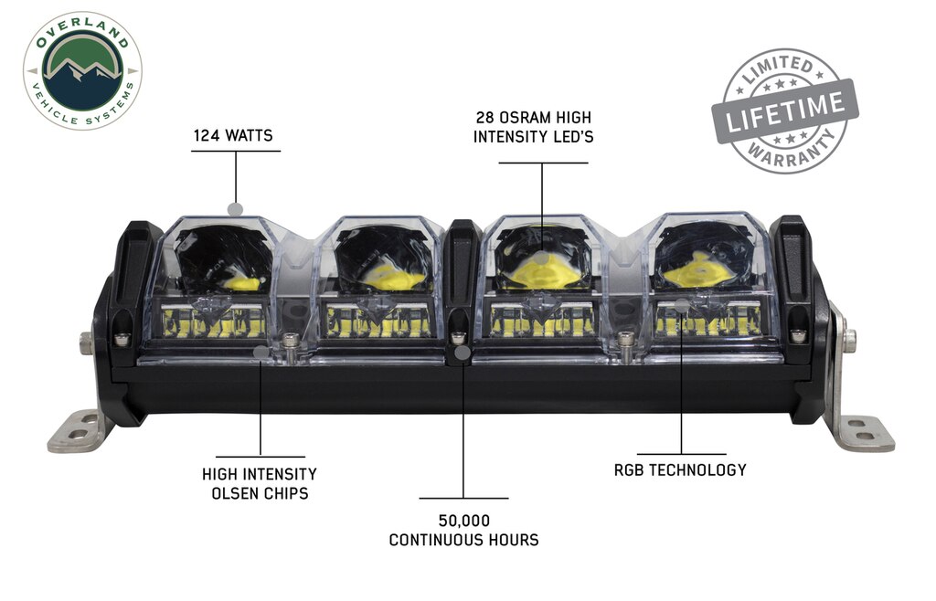 Overland Vehicle Systems 10 Inch LED Light Bar With Variable Beam DRL, RGB Back Light 6 Brightness EKO