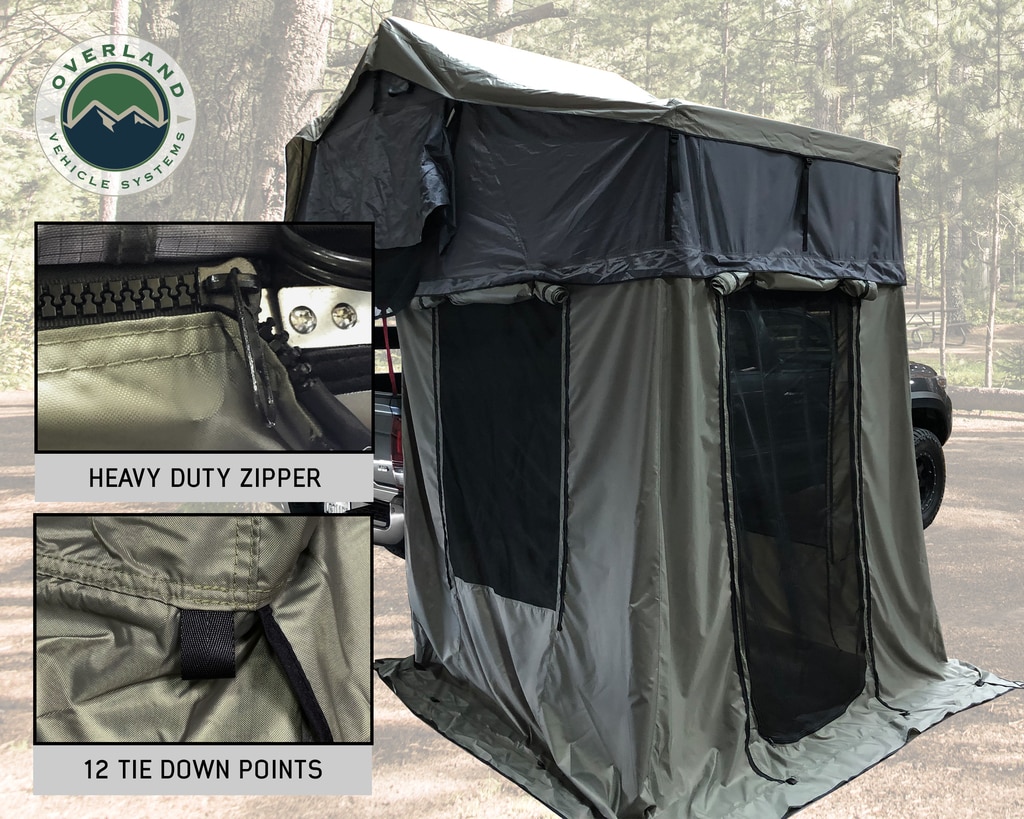 Overland Vehicle Systems Roof Top Tent 2 Person Extended Roof Top Tent With Annex Green/Gray Nomadic