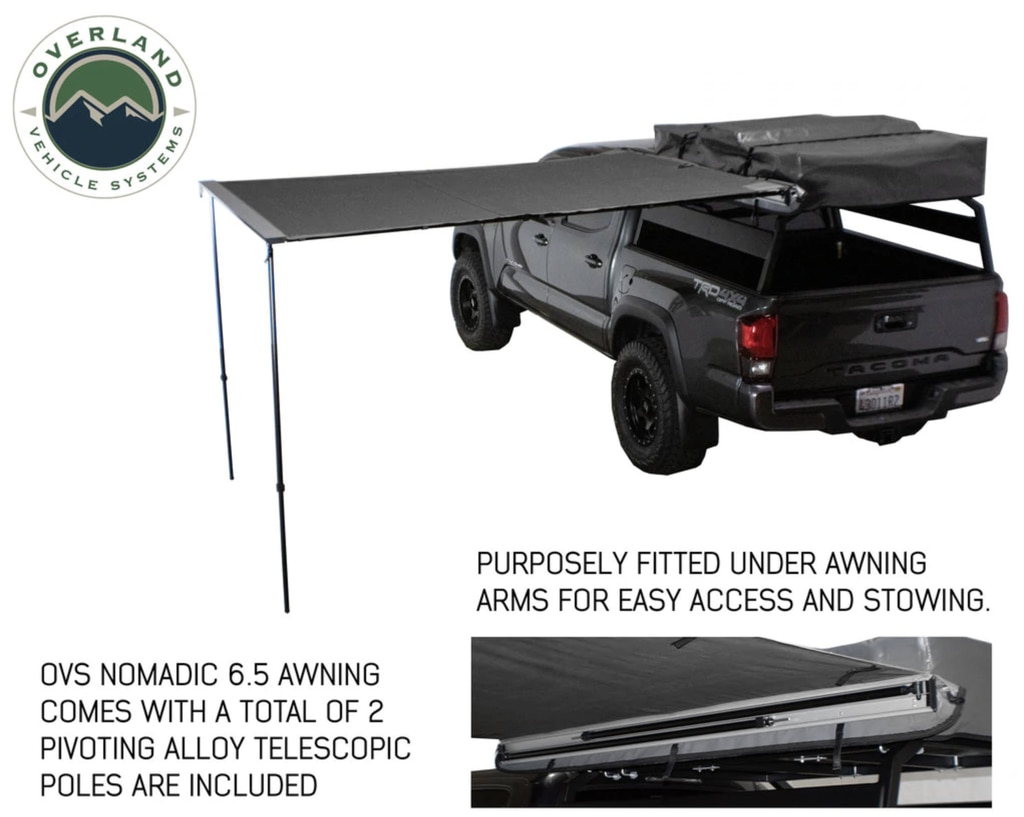 Overland Vehicle Systems Awning 2.5-8.0 Foot With Black Cover Universal Nomadic