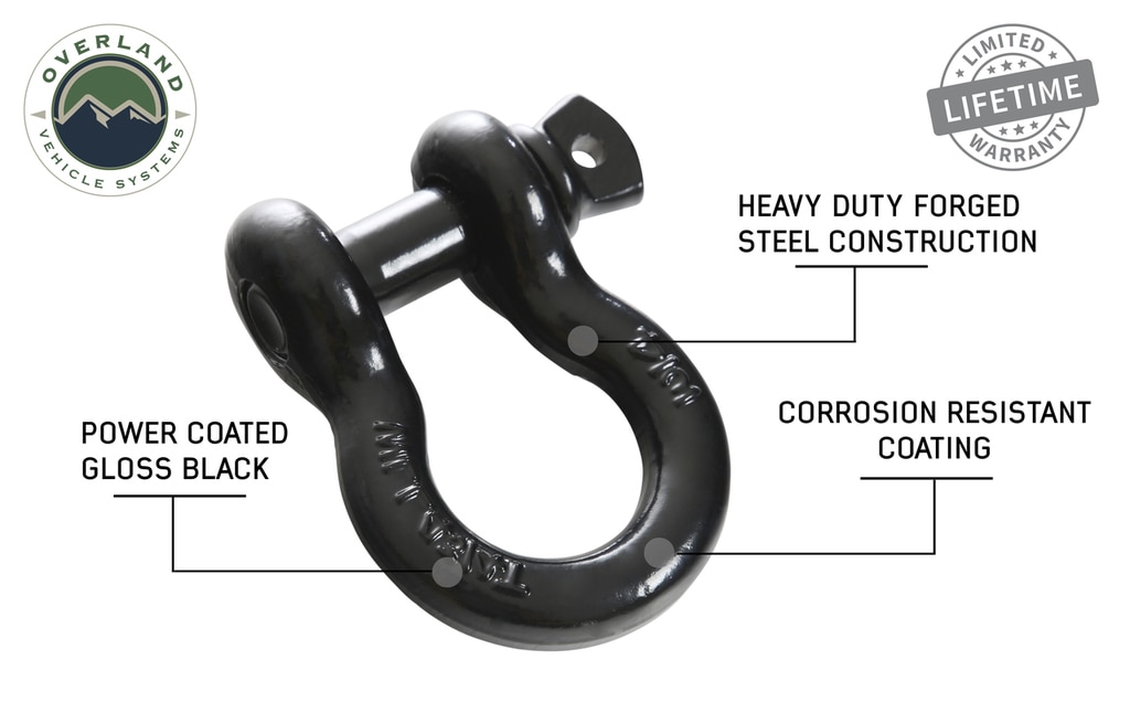 Overland Vehicle Systems Recovery Shackle 3/4 Inch 4.75 Ton Steel Gloss Black