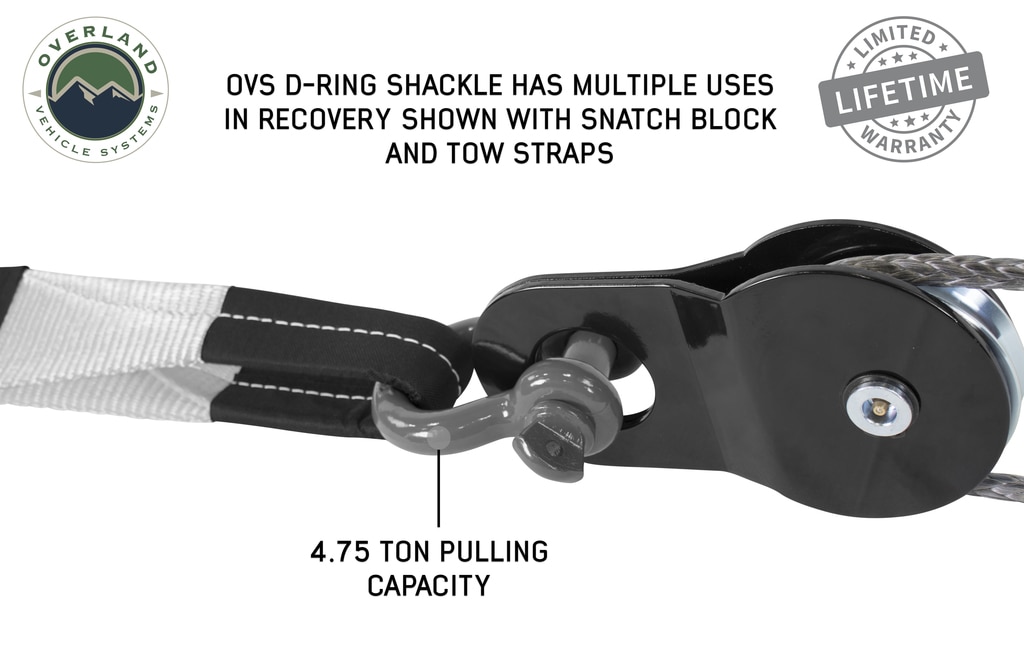 Overland Vehicle Systems Recovery Shackle 3/4 Inch 4.75 Ton Gray Universal