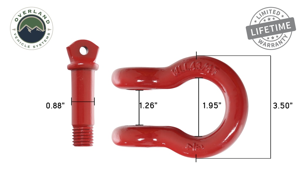 Overland Vehicle Systems Recovery Shackle 3/4 Inch 4.75 Ton Steel Gloss Red