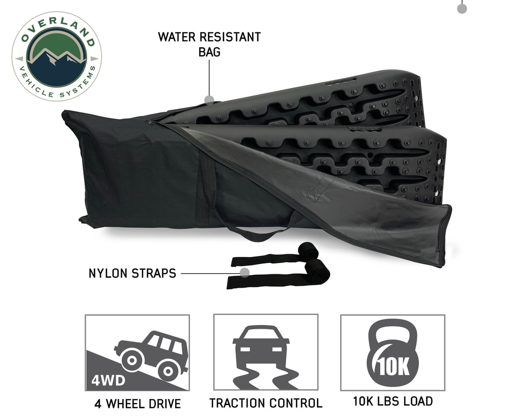 Overland Vehicle Systems Recovery Ramp With Pull Strap and Storage Bag Black/Black