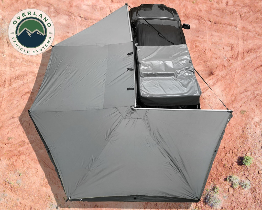 Overland Vehicle Systems Awning Tent 270 Degree Driver Side Dark Gray Cover With Black Cover Nomadic