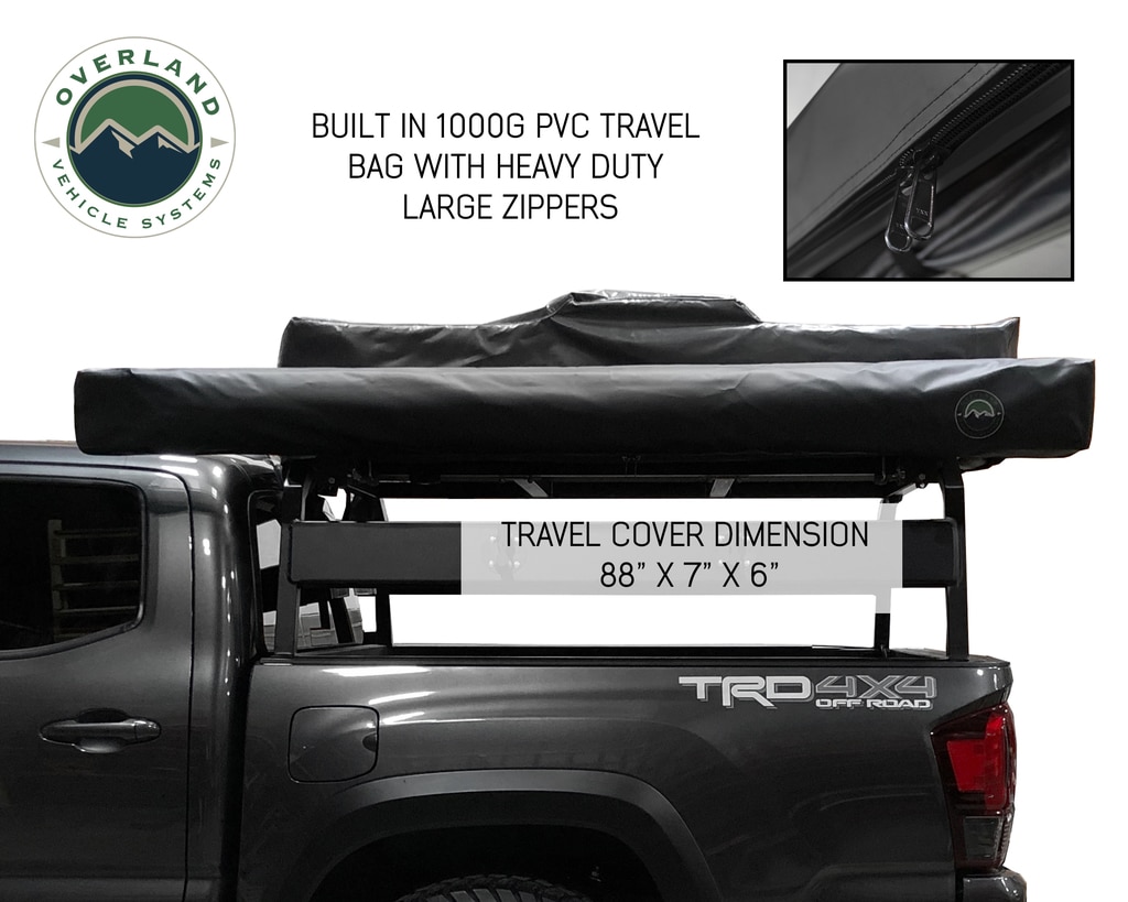 Overland Vehicle Systems Awning Tent 270 Degree Driver Side Dark Gray Cover With Black Cover Nomadic