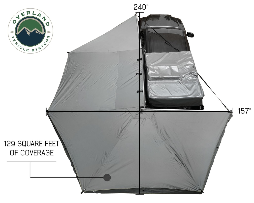 Overland Vehicle Systems Awning Tent 270 Degree Driver Side Dark Gray Cover With Black Cover Nomadic