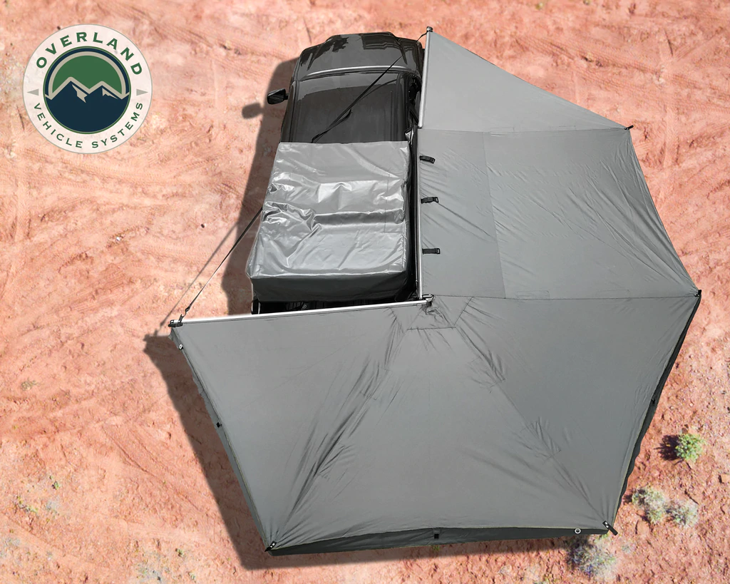 Overland Vehicle Systems Awning Tent 270 Degree Passenger Side Dark Gray Cover With Black Cover Nomadic