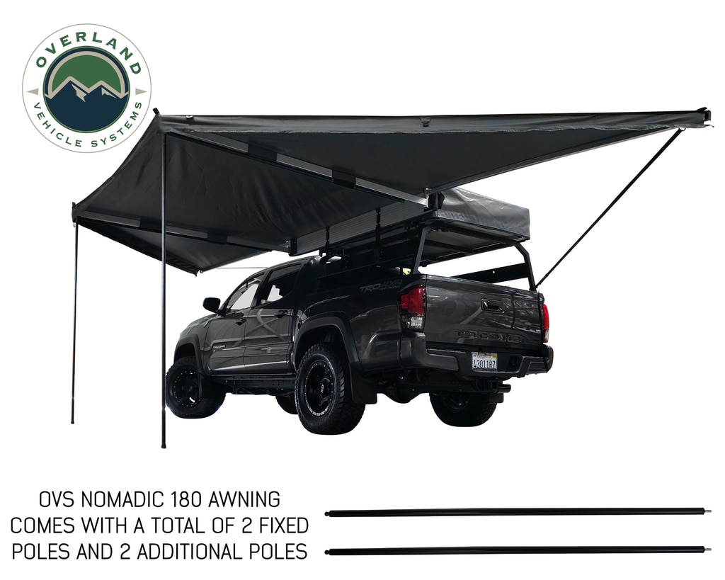 Overland Vehicle Systems Awning Tent 270 Degree Passenger Side Dark Gray Cover With Black Cover Nomadic