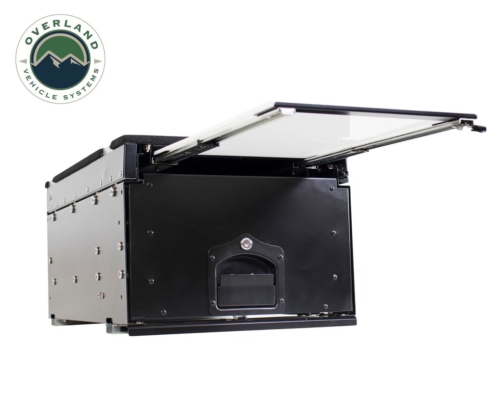 Overland Vehicle Systems Cargo Box With Slide Out Drawer & Working Station Size Black Powder Coat Universal