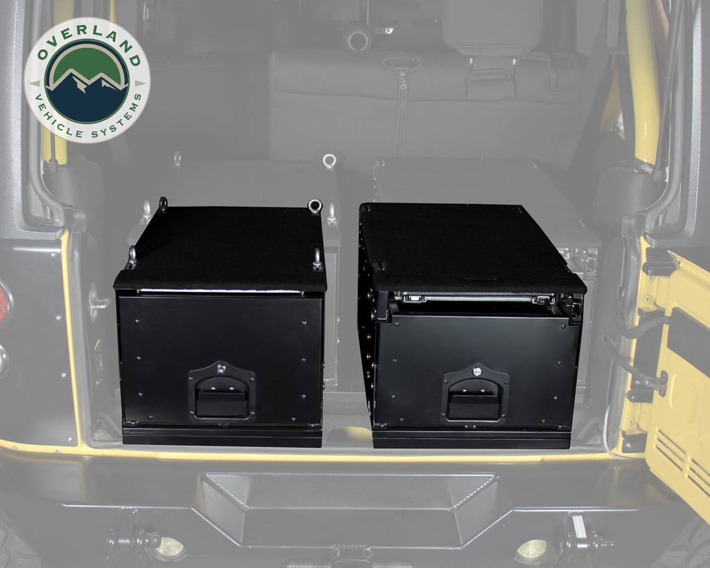 Overland Vehicle Systems Cargo Box With Slide Out Drawer & Working Station Size Black Powder Coat Universal