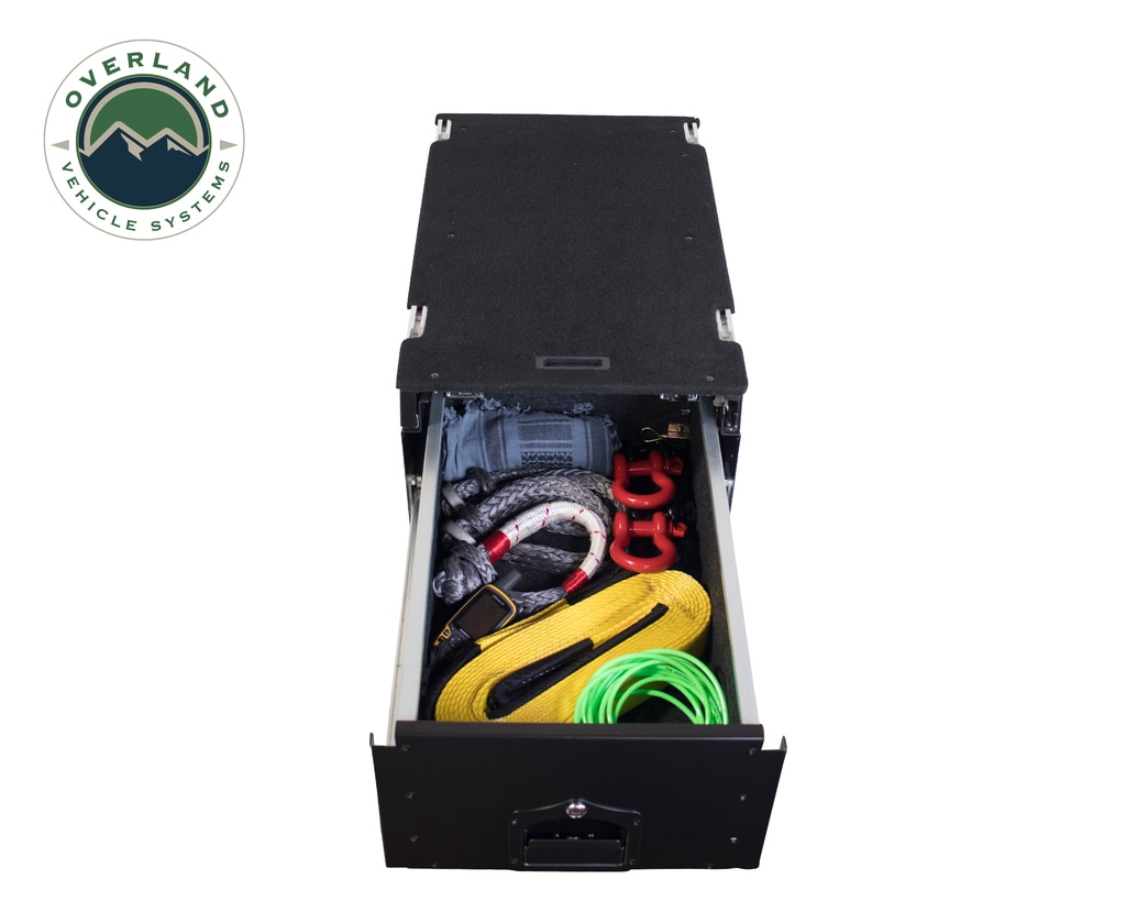 Overland Vehicle Systems Cargo Box With Slide Out Drawer & Working Station Size Black Powder Coat Universal