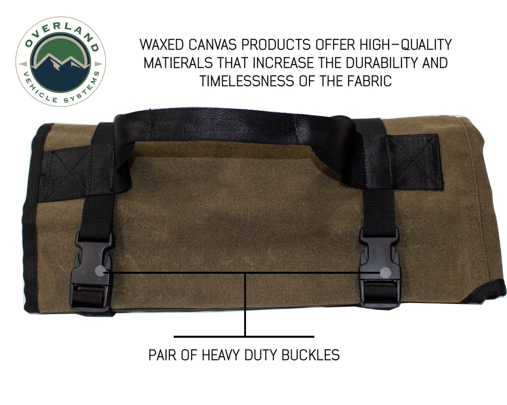 Overland Vehicle Systems Rolled Bag General Tools With Handle And Straps Brown 16 LB Waxed Canvas Canyon Bag Universal