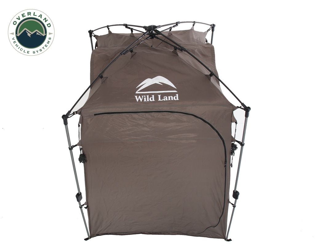 Overland Vehicle Systems Portable Shower and Privacy Room Retractable Floor, Amenity Pouches 5x7 Foot Quick Set Up