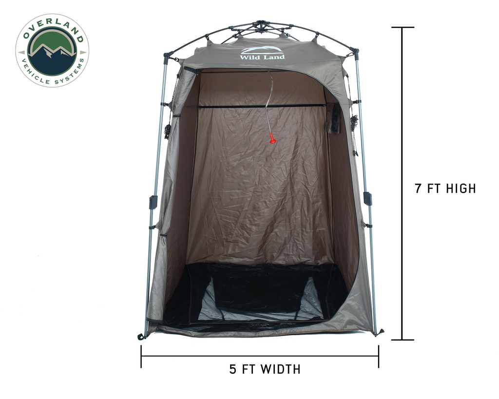 Overland Vehicle Systems Portable Shower and Privacy Room Retractable Floor, Amenity Pouches 5x7 Foot Quick Set Up