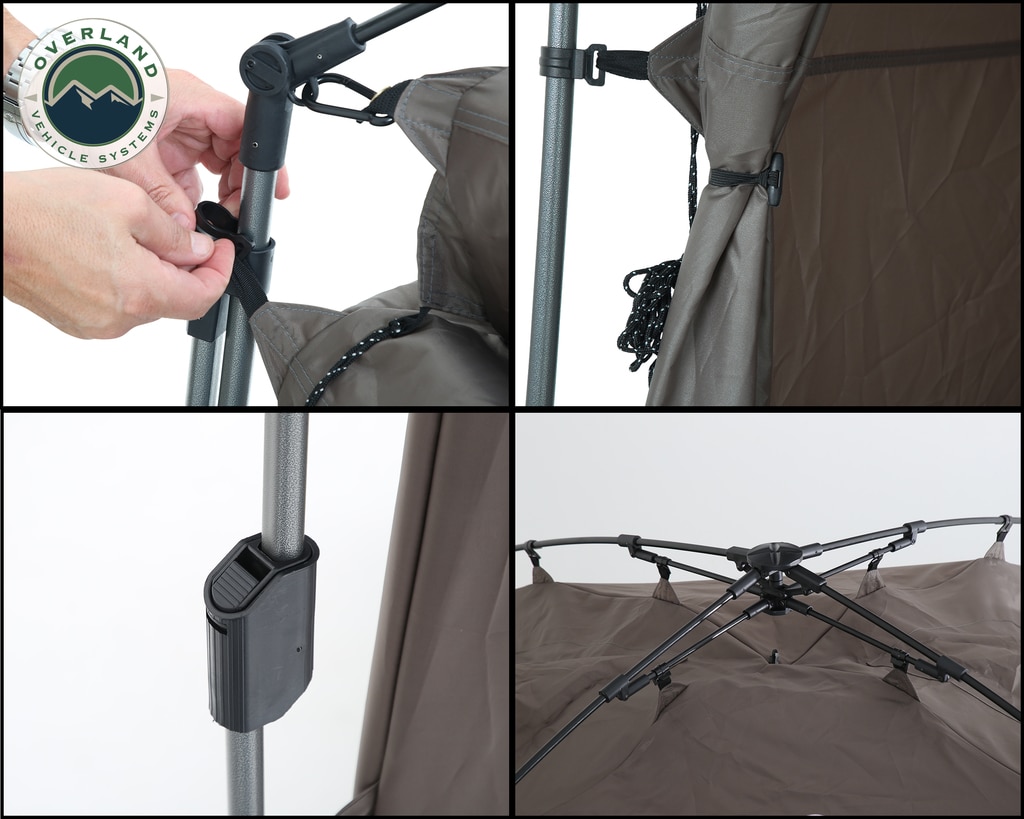 Overland Vehicle Systems Portable Shower and Privacy Room Retractable Floor, Amenity Pouches 5x7 Foot Quick Set Up