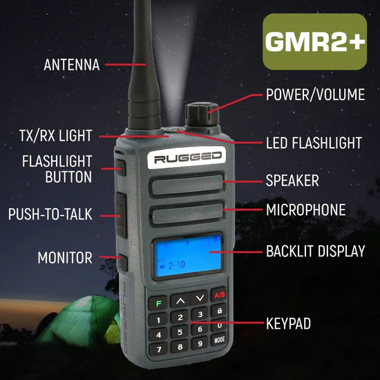 Rugged Radios GMR2 PLUS - GMRS / FRS Two Way Handheld Radio