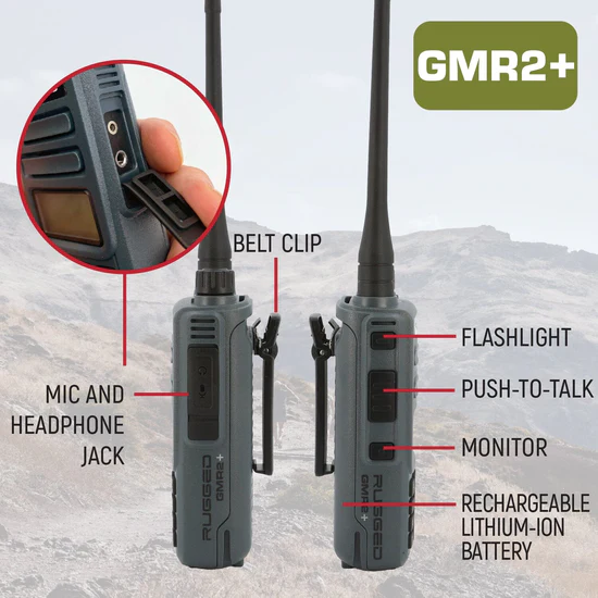 Rugged Radios GMR2 PLUS - GMRS / FRS Two Way Handheld Radio